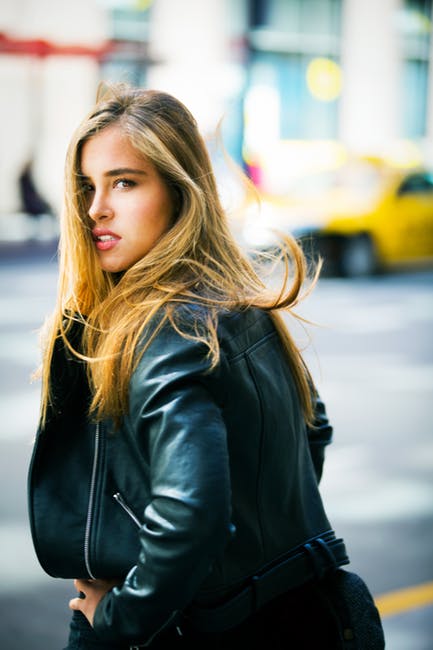 women in her leather jacket