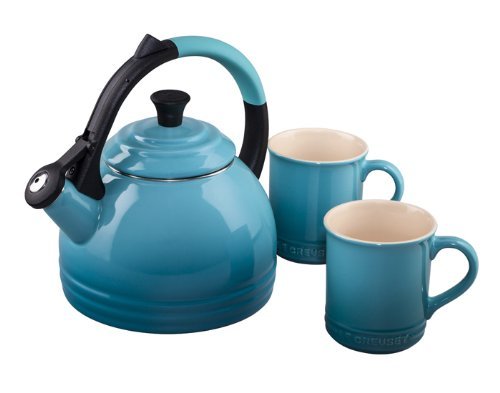 LeCreuset tea kettle and cups