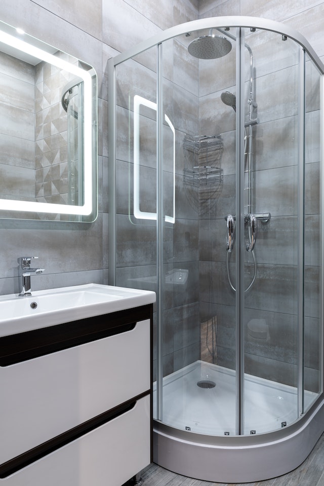 glass shower with tile